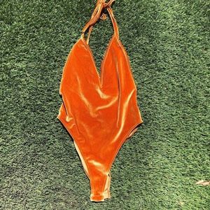 burnt orange velvet bodysuit